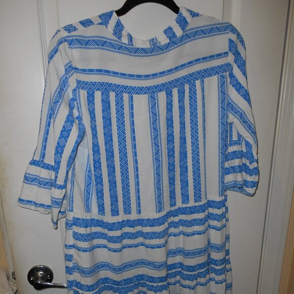 BLUE & WHITE VISCOSE MINI DRESS SWIM COVER RUFFLE HEM BOHO SIZE 5 MADE IN ITALY - Picture 6 of 13